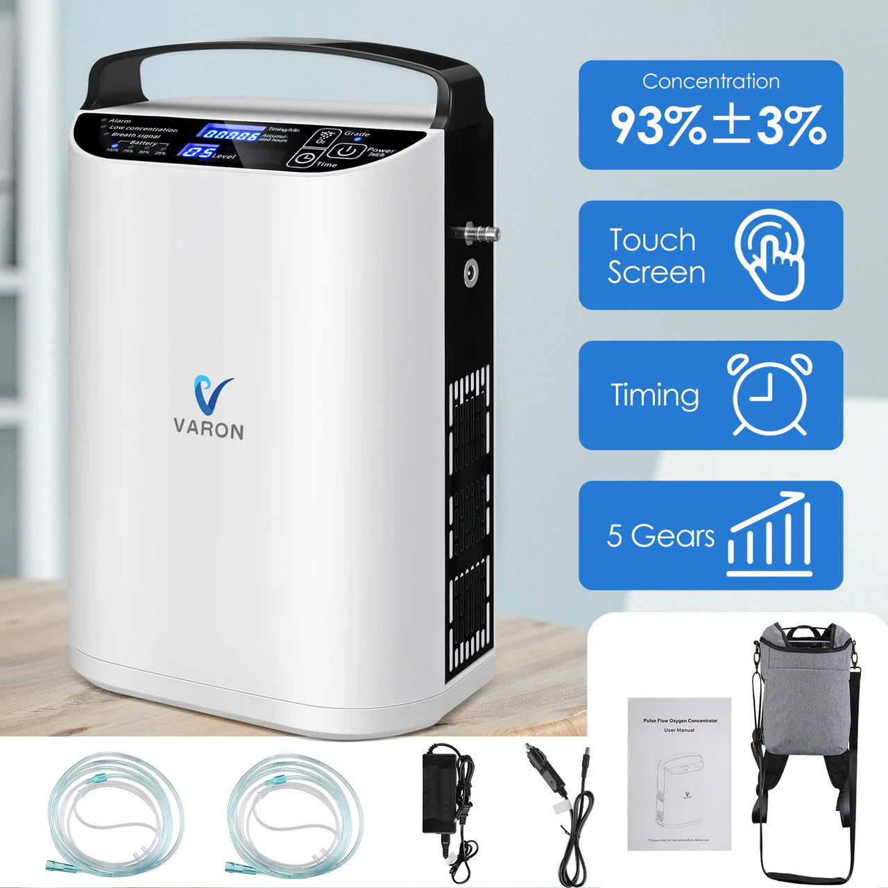 VARON 5L Portable Oxygen Concentrator - No Prescription Needed